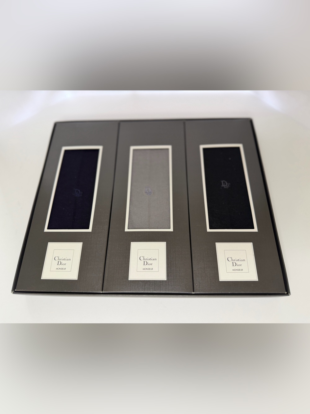 Christian Dior Monsieur Three-Pair Luxury Sock Set - Black, Navy, Gray NEW